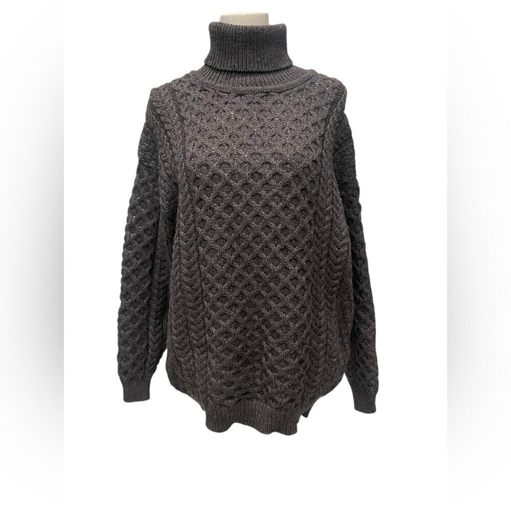 Aran Sweater Market Women's Cable Knit Turtleneck Sweater - Gray in size L - Picture 1 of 8